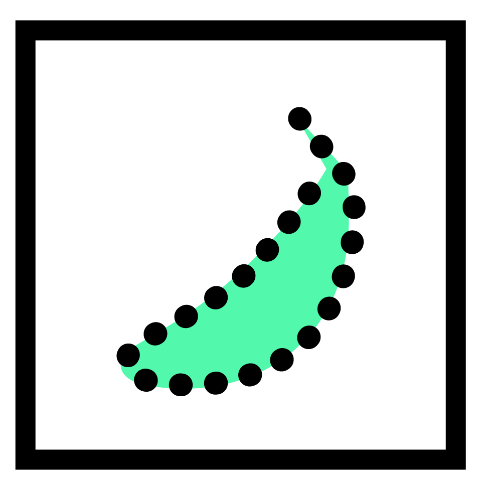 A green banana whose outline is made of black dots: a draft, not yet finished.
